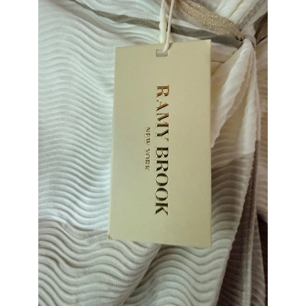 Ramy Brook Xana Swim Cover-Up Skirt Sandstone Stripe Metallic Midi Front Slit M